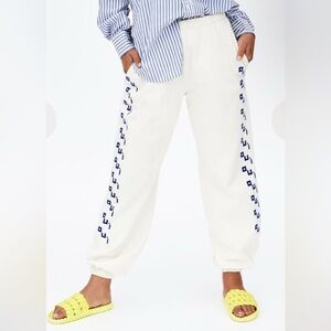 Clare V Ivory Qui Joggers with Navy Accents
